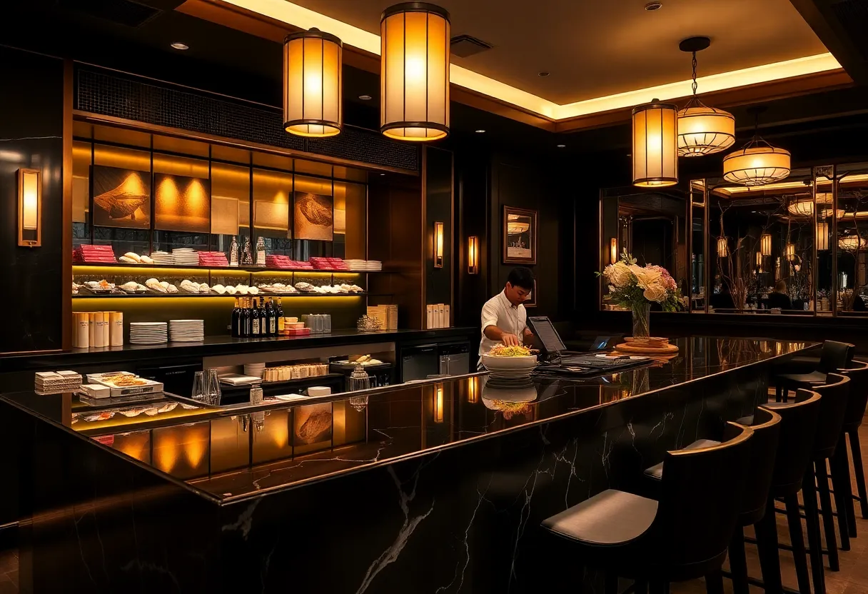 Bar &agrave; sushis en marbre noir