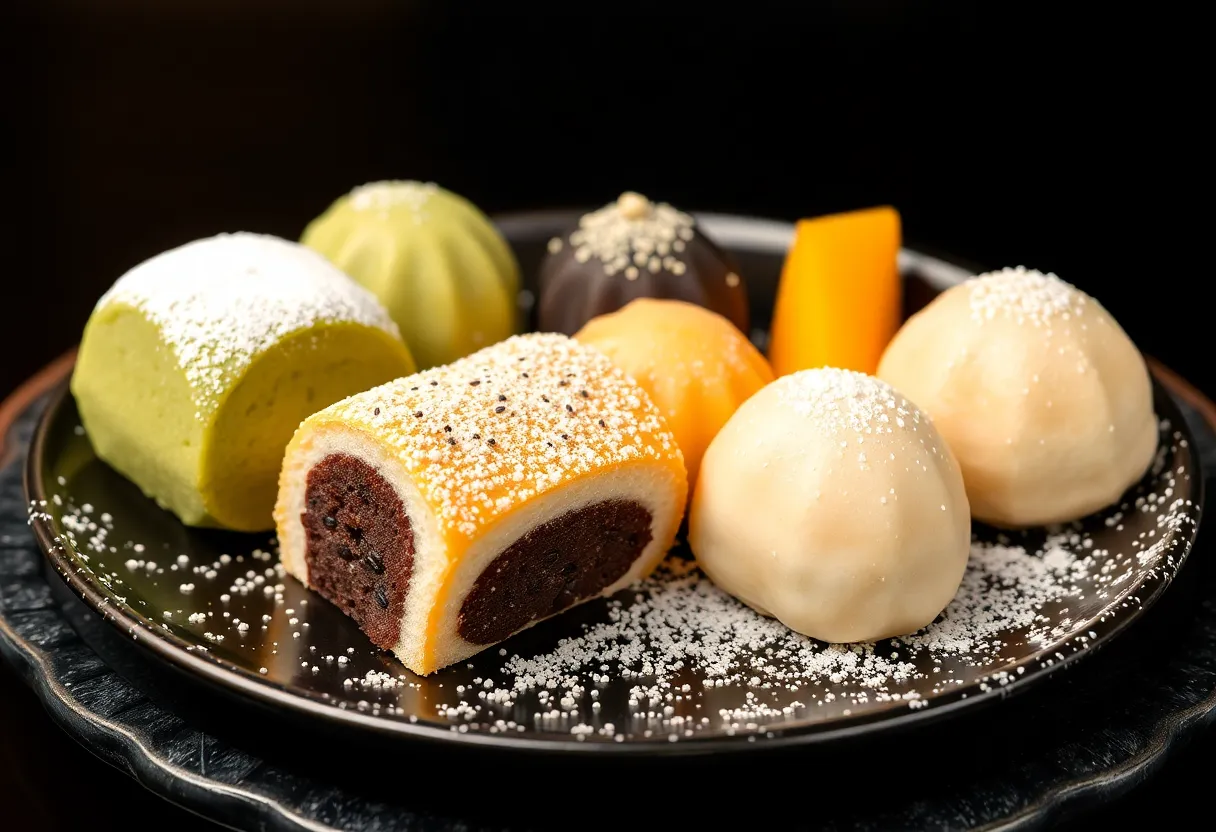 Mochis assortis th&eacute; vert, s&eacute;same, mangue